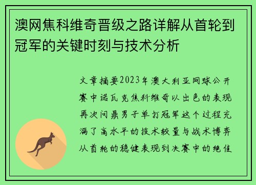 澳网焦科维奇晋级之路详解从首轮到冠军的关键时刻与技术分析 澳网焦科维奇晋级之路详解从首轮到冠军的关键时刻与技术分析